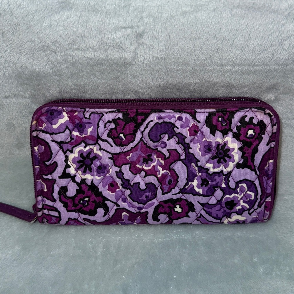 Vera Bradley Purple Floral Zip Wallet - Picture 1 of 11